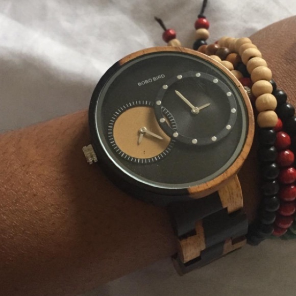 HP 4/9 🎉 - BROWN & BLACK WOODEN UNISEX MEN WOMAN CASUAL WATCH